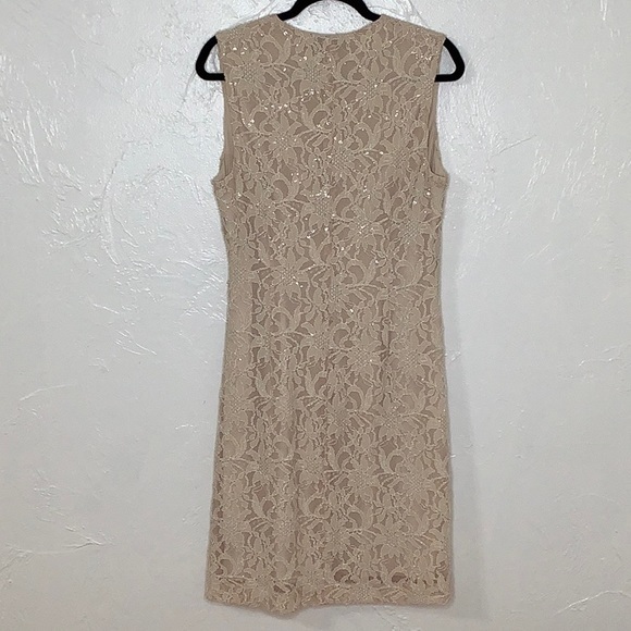 Lauren Ralph Lauren v neck floral lace side gather cream Nude midi dress size 14 - Picture 2 of 15
